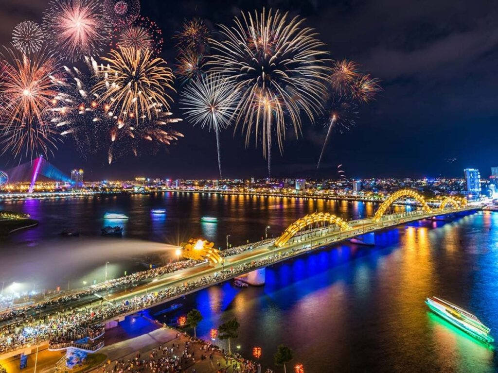 View from Dragon Bridge during fireworks